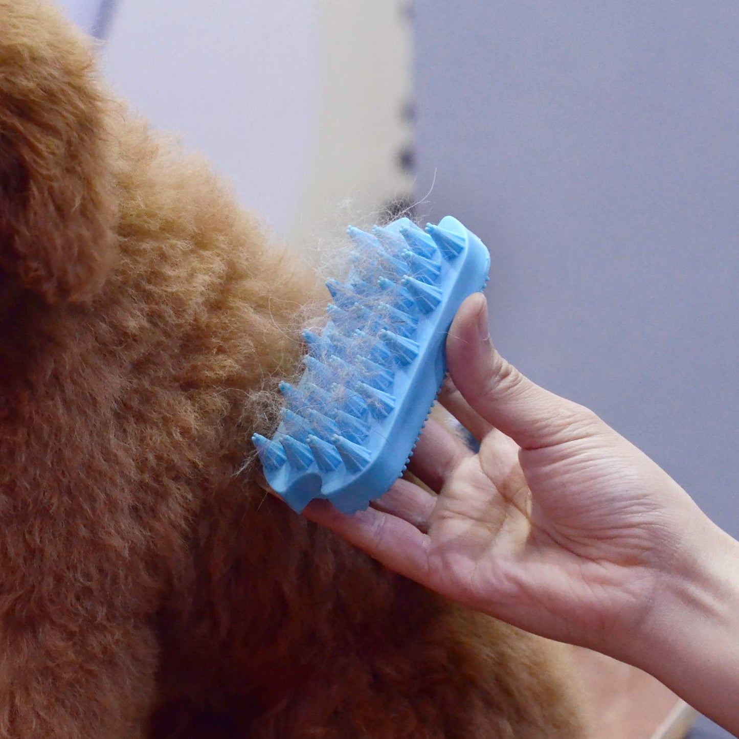 Silicone Dual-Sided Pet Grooming Brush for De-Shedding and Massaging - Suitable for Dogs, Puppies, and Cats (Blue)