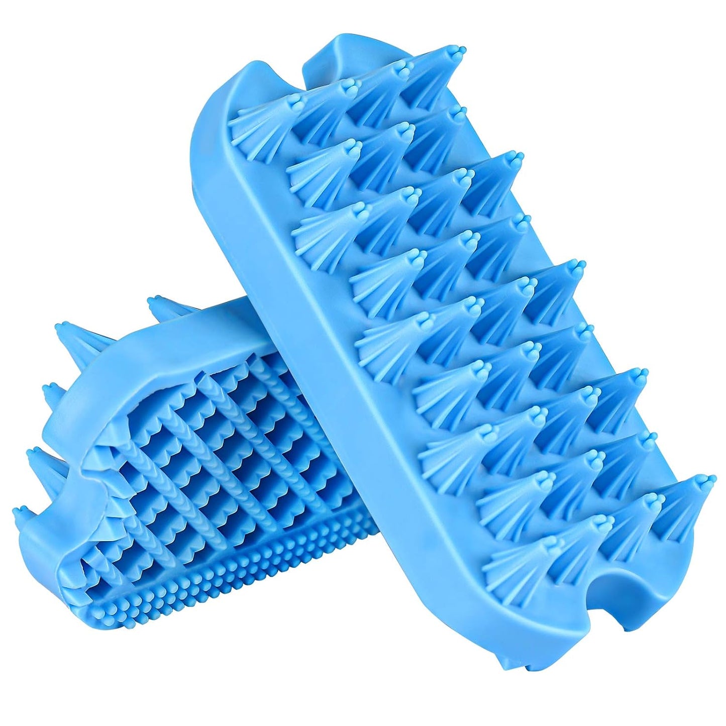 Silicone Dual-Sided Pet Grooming Brush for De-Shedding and Massaging - Suitable for Dogs, Puppies, and Cats (Blue)