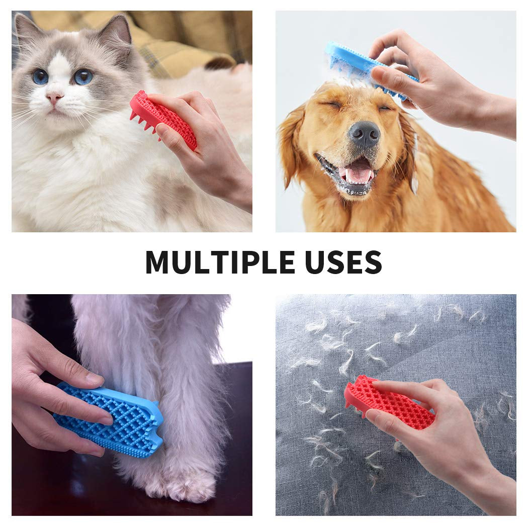 Silicone Dual-Sided Pet Grooming Brush for De-Shedding and Massaging - Suitable for Dogs, Puppies, and Cats (Blue)