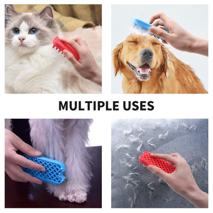 Silicone Dual-Sided Pet Grooming Brush for De-Shedding and Massaging - Suitable for Dogs, Puppies, and Cats (Blue)