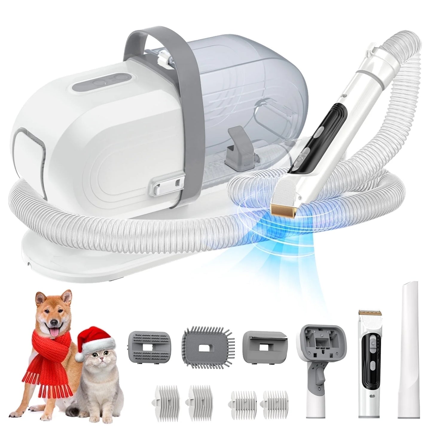 Professional Pet Grooming Vacuum for Dogs and Cats, 13000Pa Suction Power, 5-in-1 Grooming Kit with Low Noise, 2.5L Dust Cup, Wireless Clippers, and Deshedding Brush - At-Home Pet Hair Cleaning Solution