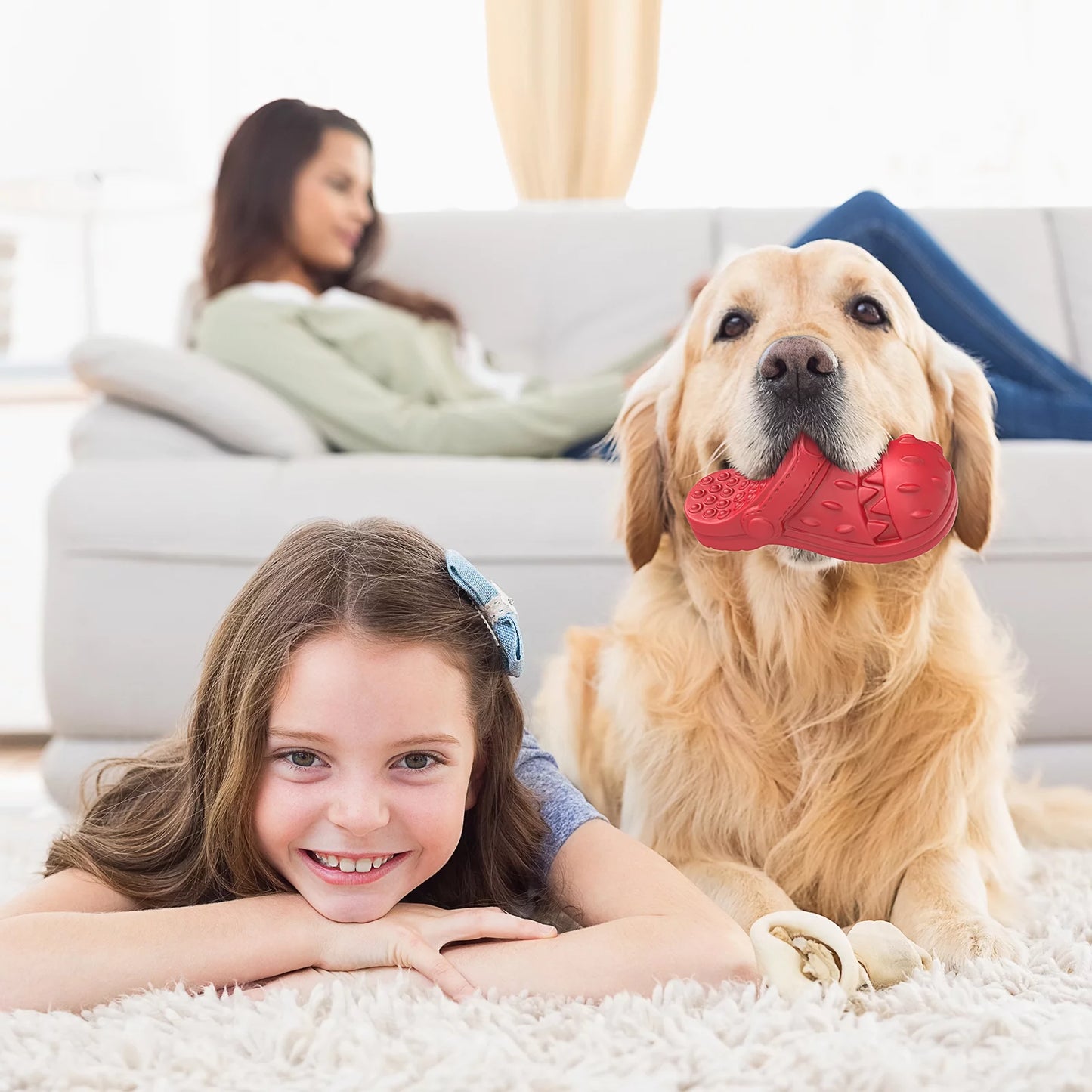 Large Dog Chew Toy - Durable Squeaky Toy for Aggressive Chewers, Made from 100% Safe Natural Soft Rubber with Beef Flavor