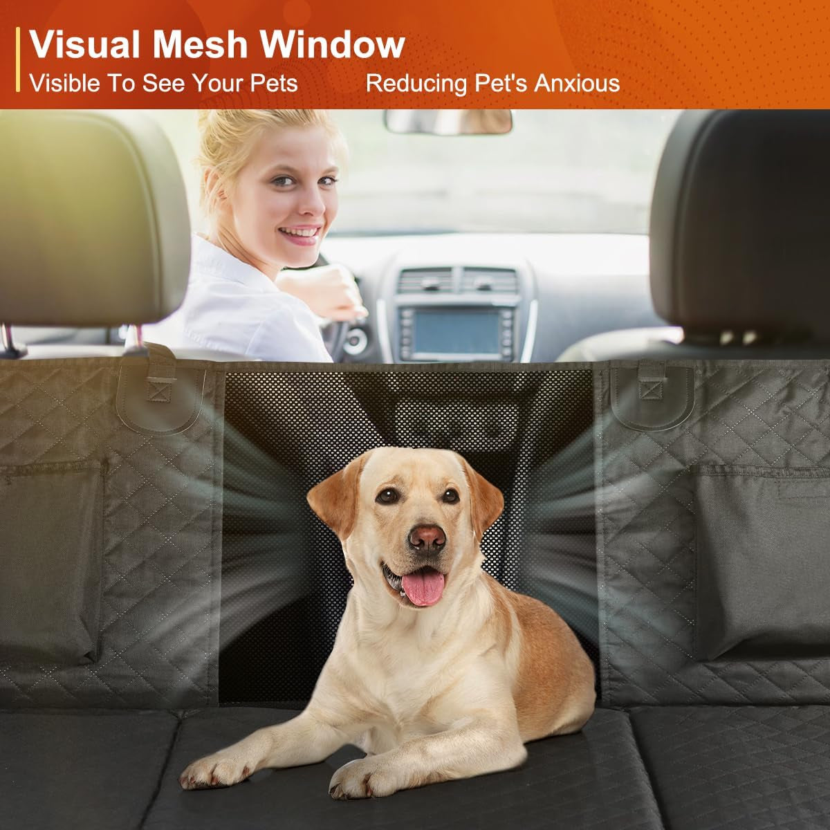 Premium Dog Car Seat Cover and Hammock for Backseat Protection in Cars, Trucks, and SUVs - Durable Hard Bottom Design
