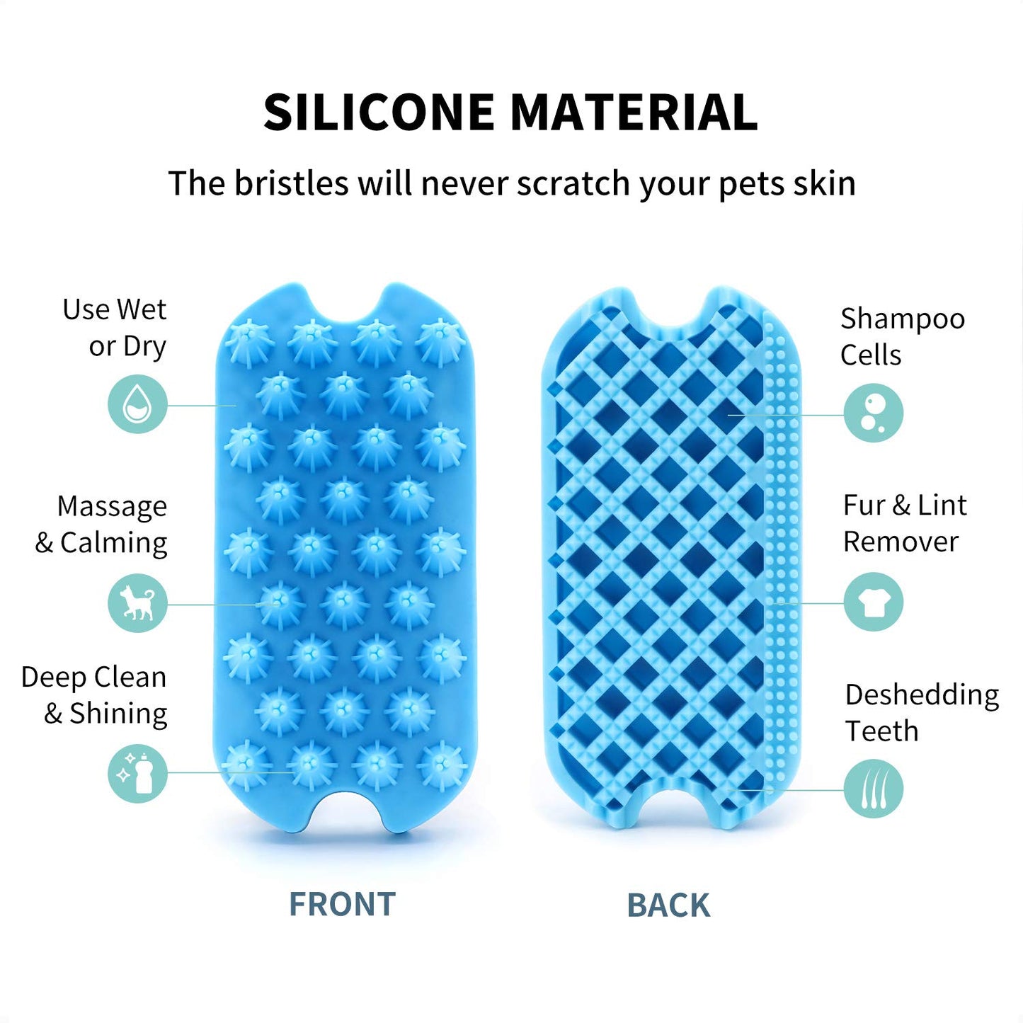 Silicone Dual-Sided Pet Grooming Brush for De-Shedding and Massaging - Suitable for Dogs, Puppies, and Cats (Blue)