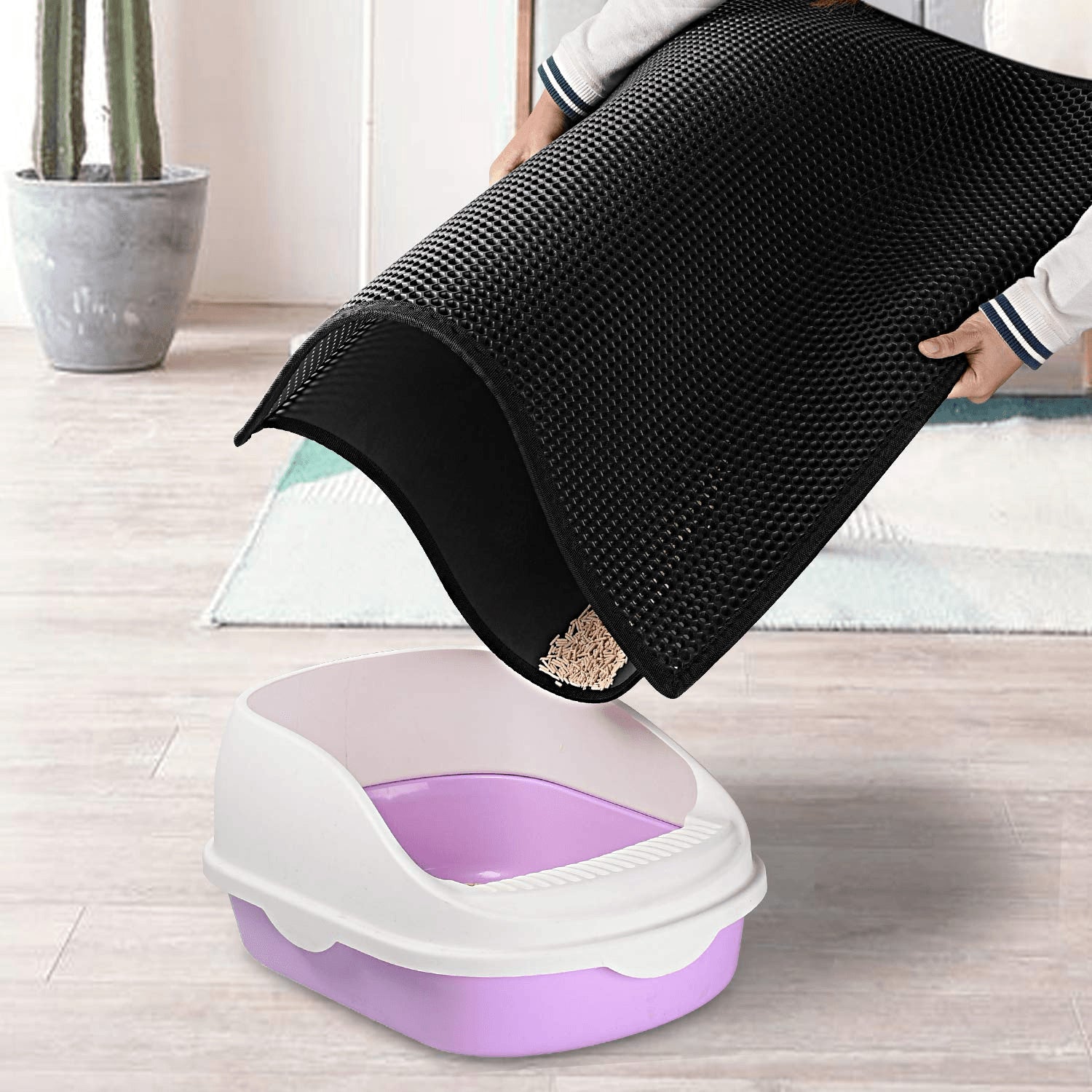 Double Layer Waterproof Cat Litter Mat with Honeycomb Design - Non-Slip EVA Pad for Easy Cleaning and Filtration
