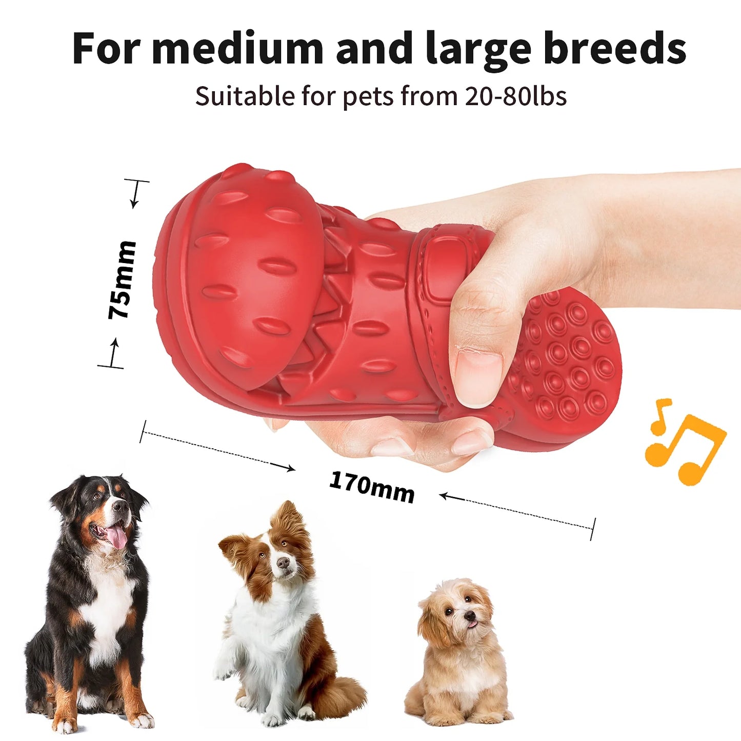 Large Dog Chew Toy - Durable Squeaky Toy for Aggressive Chewers, Made from 100% Safe Natural Soft Rubber with Beef Flavor