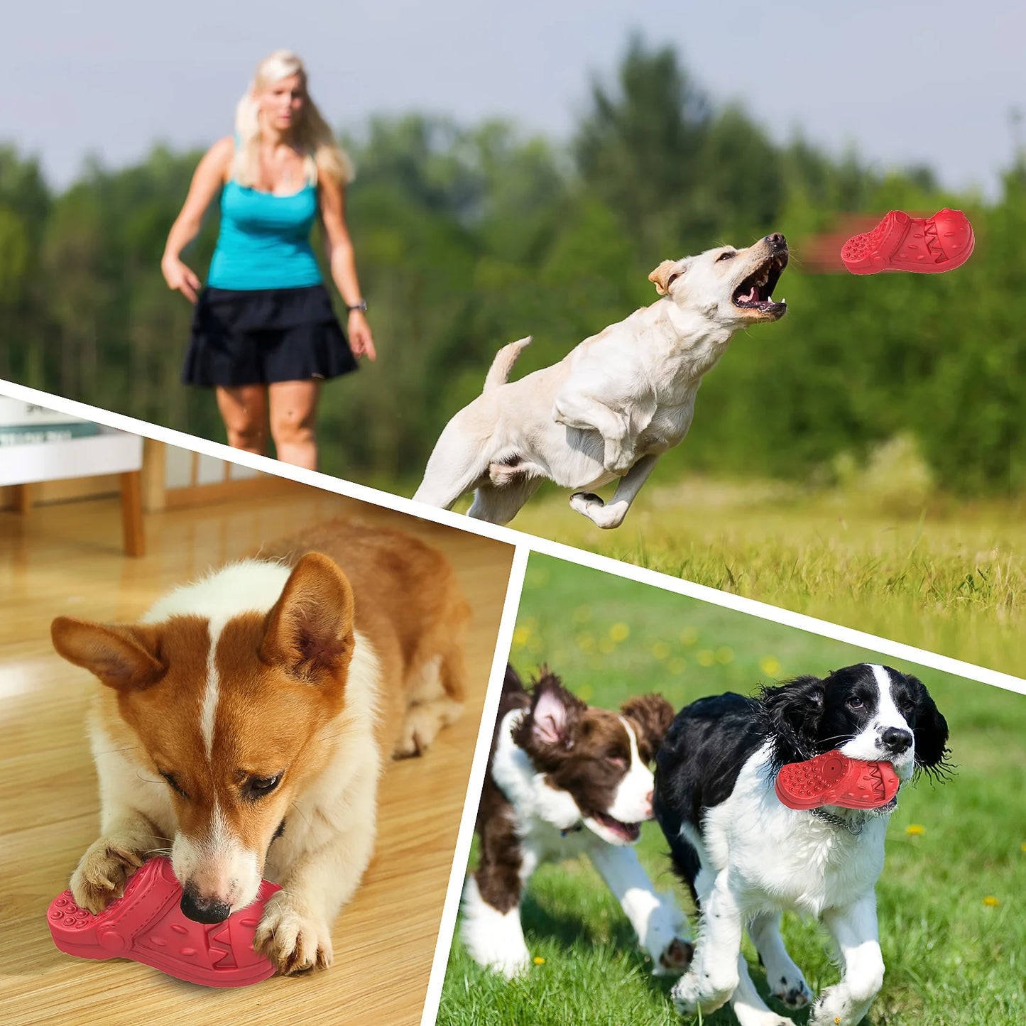 Large Dog Chew Toy - Durable Squeaky Toy for Aggressive Chewers, Made from 100% Safe Natural Soft Rubber with Beef Flavor