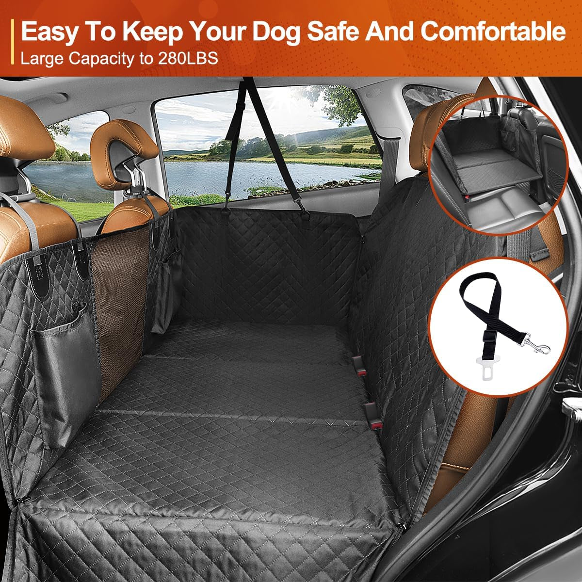 Premium Dog Car Seat Cover and Hammock for Backseat Protection in Cars, Trucks, and SUVs - Durable Hard Bottom Design