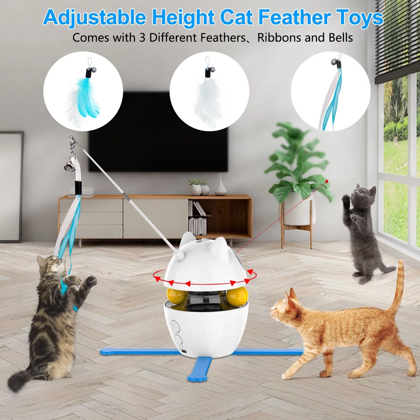 Automatic 3-in-1 Interactive Indoor Cat Toy with Laser and Feather Features