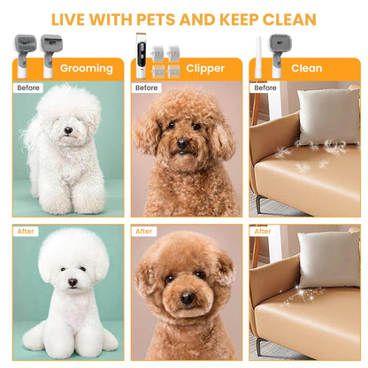 Professional Pet Grooming Vacuum for Dogs and Cats, 13000Pa Suction Power, 5-in-1 Grooming Kit with Low Noise, 2.5L Dust Cup, Wireless Clippers, and Deshedding Brush - At-Home Pet Hair Cleaning Solution