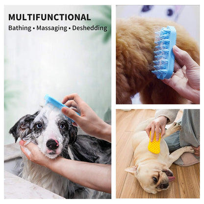 Silicone Dual-Sided Pet Grooming Brush for De-Shedding and Massaging - Suitable for Dogs, Puppies, and Cats (Blue)