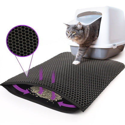 Double Layer Waterproof Cat Litter Mat with Honeycomb Design - Non-Slip EVA Pad for Easy Cleaning and Filtration