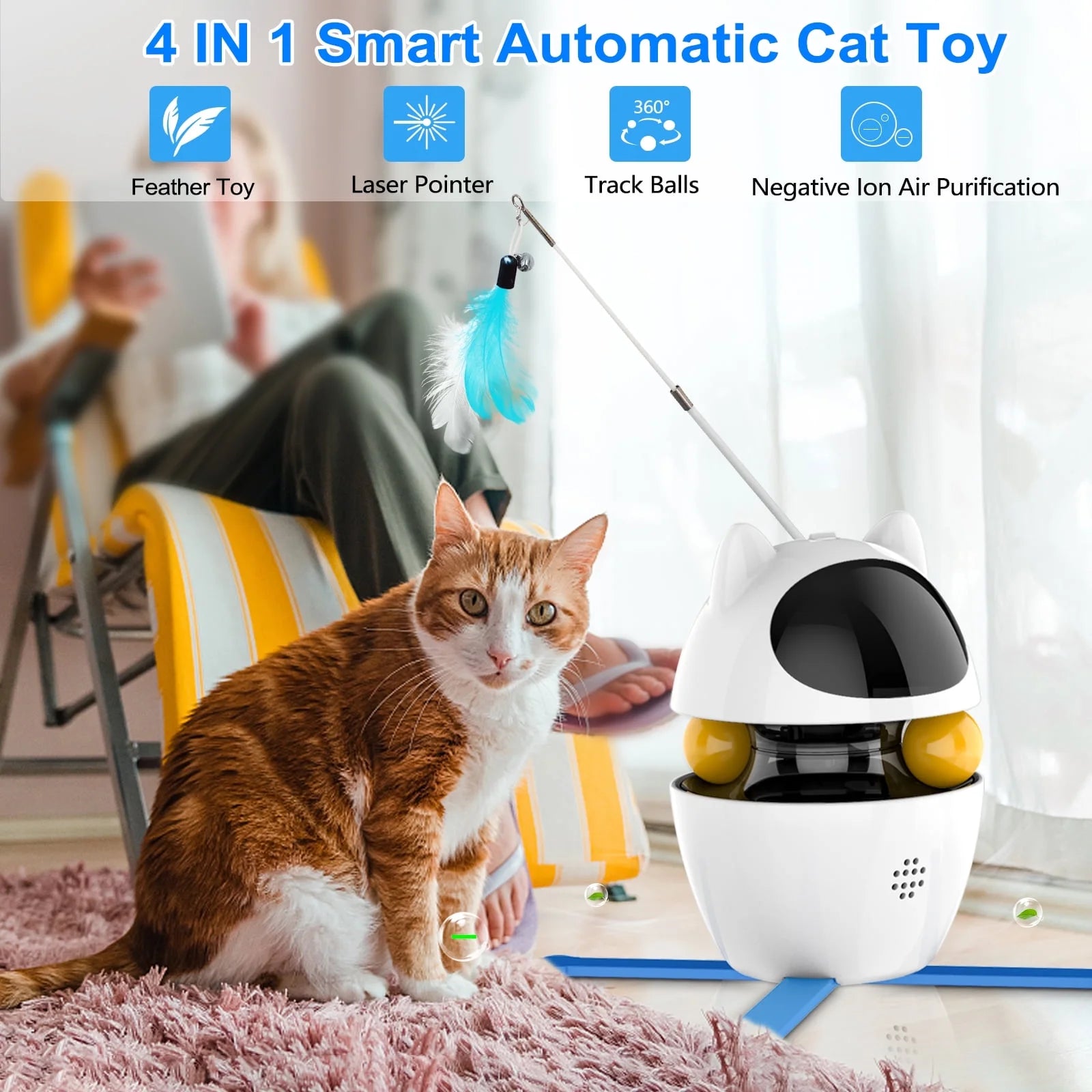 Automatic 3-in-1 Interactive Indoor Cat Toy with Laser and Feather Features