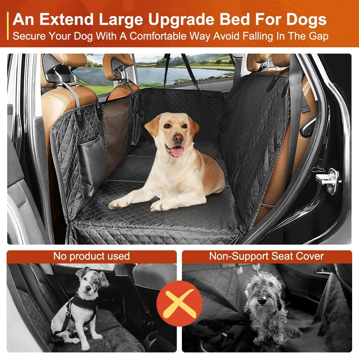 Premium Dog Car Seat Cover and Hammock for Backseat Protection in Cars, Trucks, and SUVs - Durable Hard Bottom Design